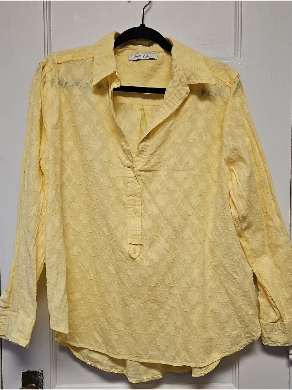 Yellow Lace-Texture Button Down Shirt - Women's